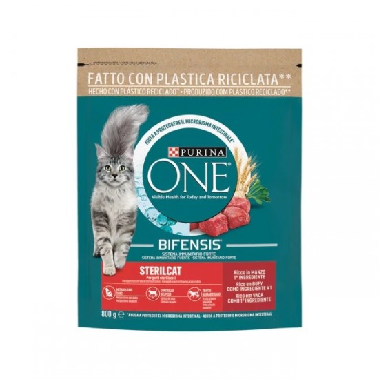 PURINA ONE 800G ΓΙΑ ΣΤΕΙΡΩΜΕΝΕΣ  ΒΟΔΙΝΟ & ΣΙΤΑΡΙ